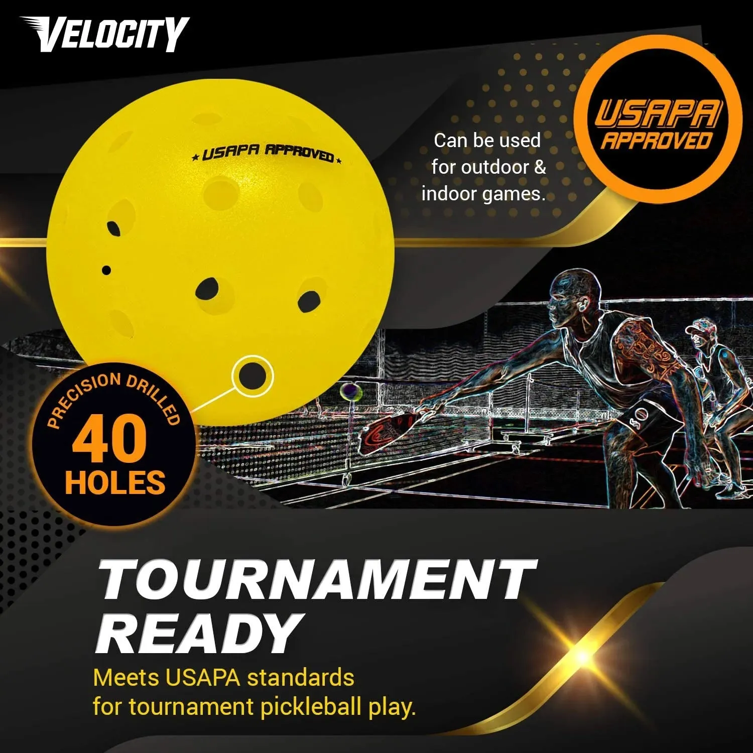 Outdoor 12 Count Yellow Pickleball Balls | Official Size Weight USAPA 40 Hole