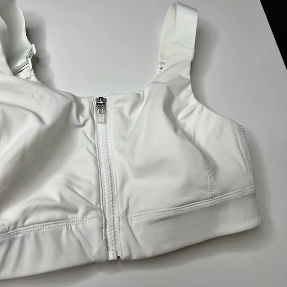 Outdoor Voices White Powerhouse Mesh Zip Front High Impact Sports Bra