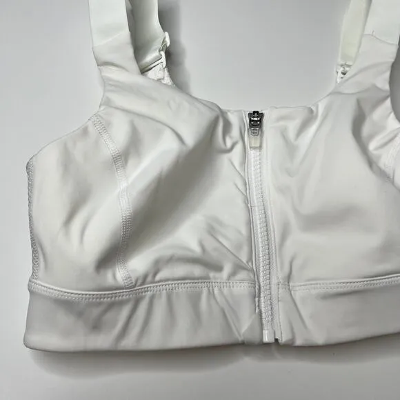 Outdoor Voices White Powerhouse Mesh Zip Front High Impact Sports Bra