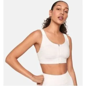 Outdoor Voices White Powerhouse Mesh Zip Front High Impact Sports Bra