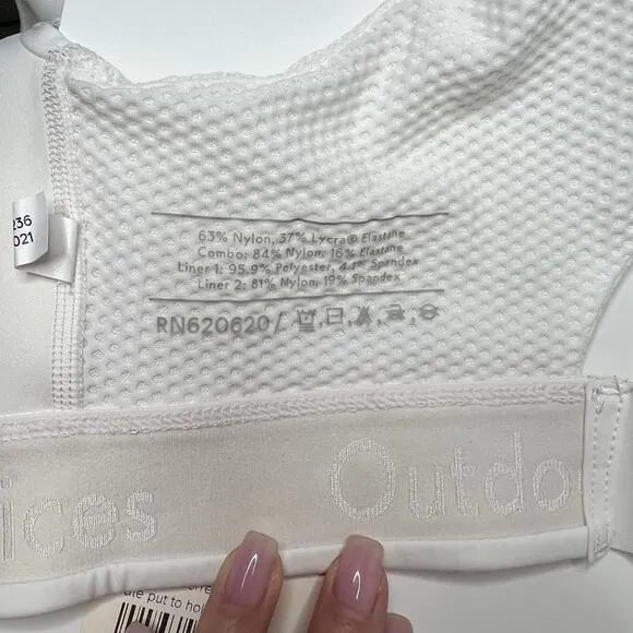 Outdoor Voices White Powerhouse Mesh Zip Front High Impact Sports Bra
