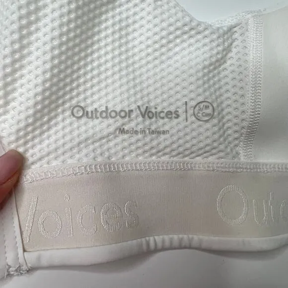Outdoor Voices White Powerhouse Mesh Zip Front High Impact Sports Bra