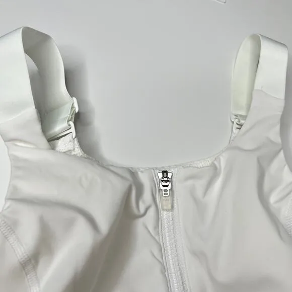 Outdoor Voices White Powerhouse Mesh Zip Front High Impact Sports Bra