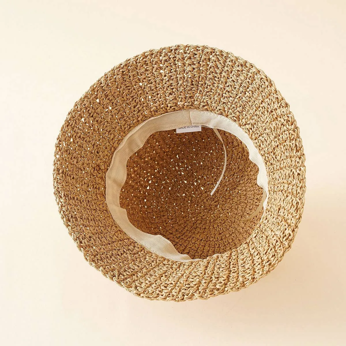 PASTORAL STYLE BEACH STRAW BUCKET HAT_CWAH1416: Beige / (OS) 1