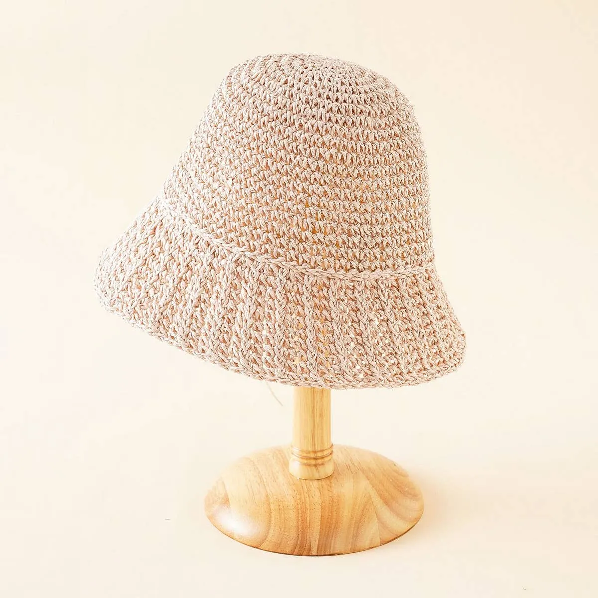 PASTORAL STYLE BEACH STRAW BUCKET HAT_CWAH1416: Beige / (OS) 1