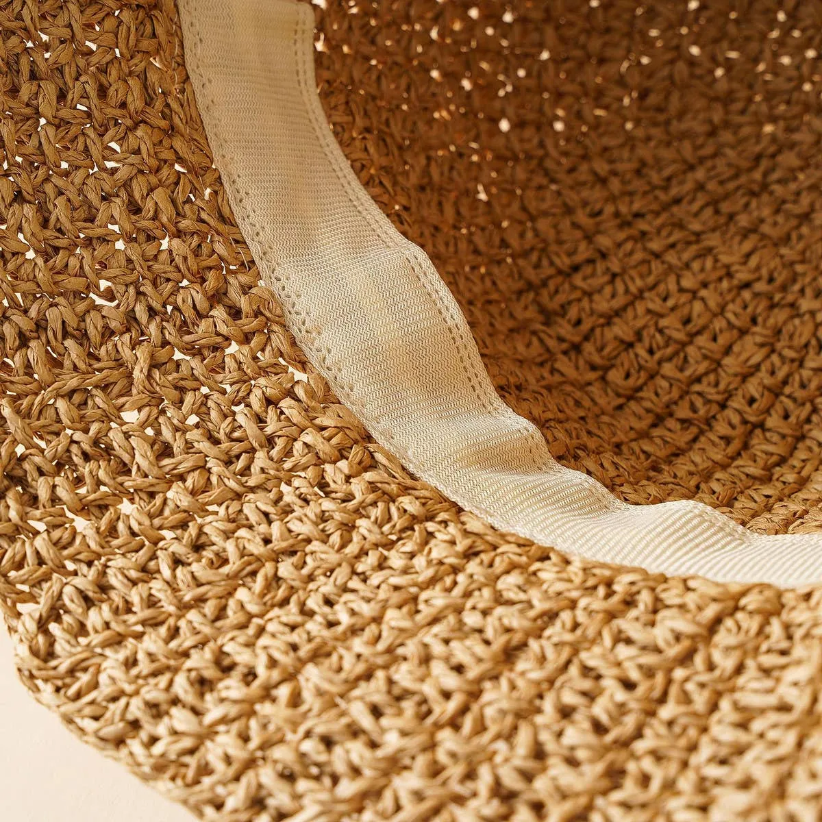 PASTORAL STYLE BEACH STRAW BUCKET HAT_CWAH1416: Beige / (OS) 1