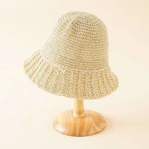 PASTORAL STYLE BEACH STRAW BUCKET HAT_CWAH1416: Beige / (OS) 1