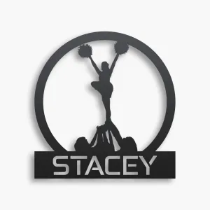 Personalized Round Cheer Metal Wall Art - Custom Name Sports Decor