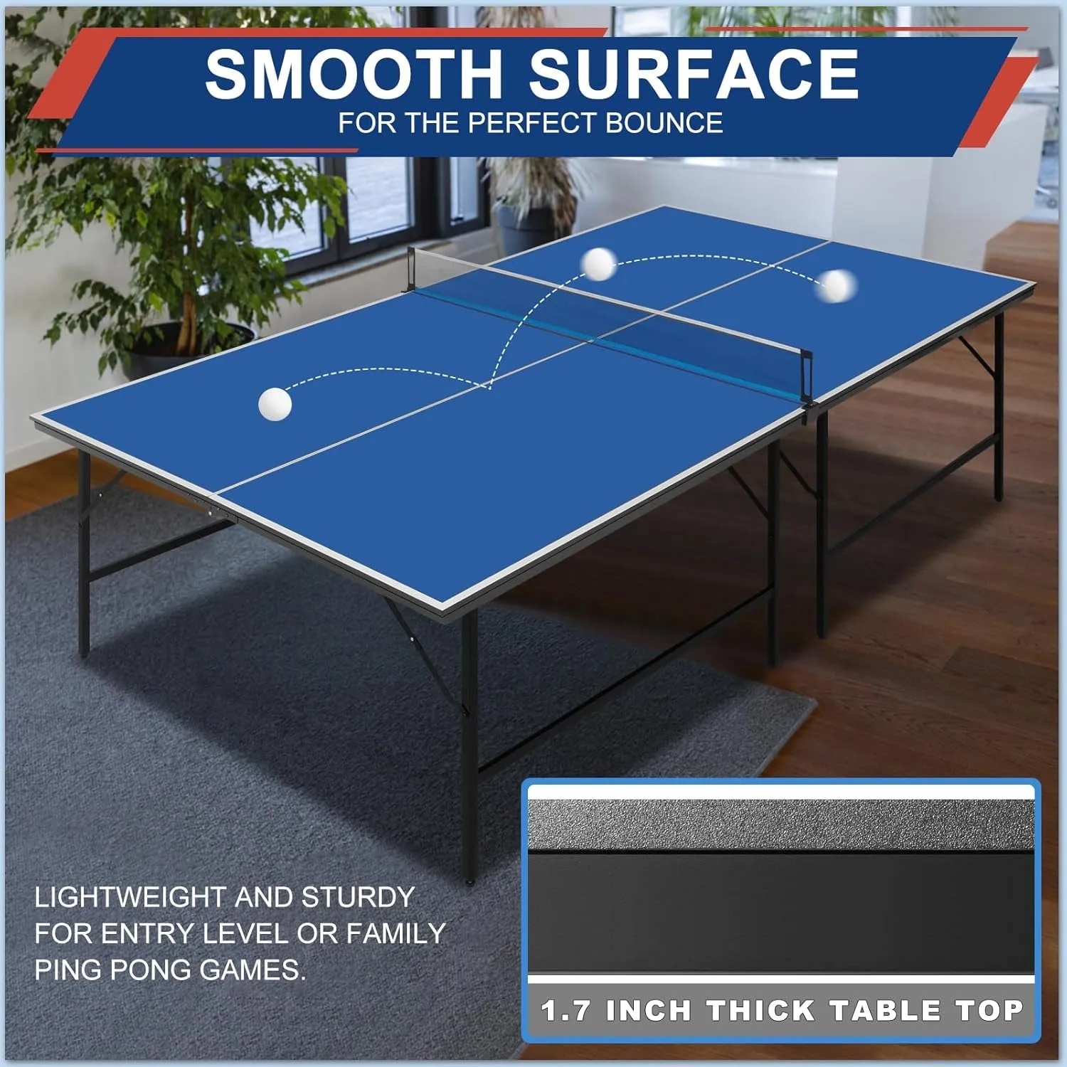 Ping Pong Table Set for Outdoor and Indoor, 9FT Foldable Table Tennis Table with Net, 2 Paddles, 2 Balls, Steel Outdoor Ping Pong Net Set & Frame, Multi Use Conference Table Dining Table