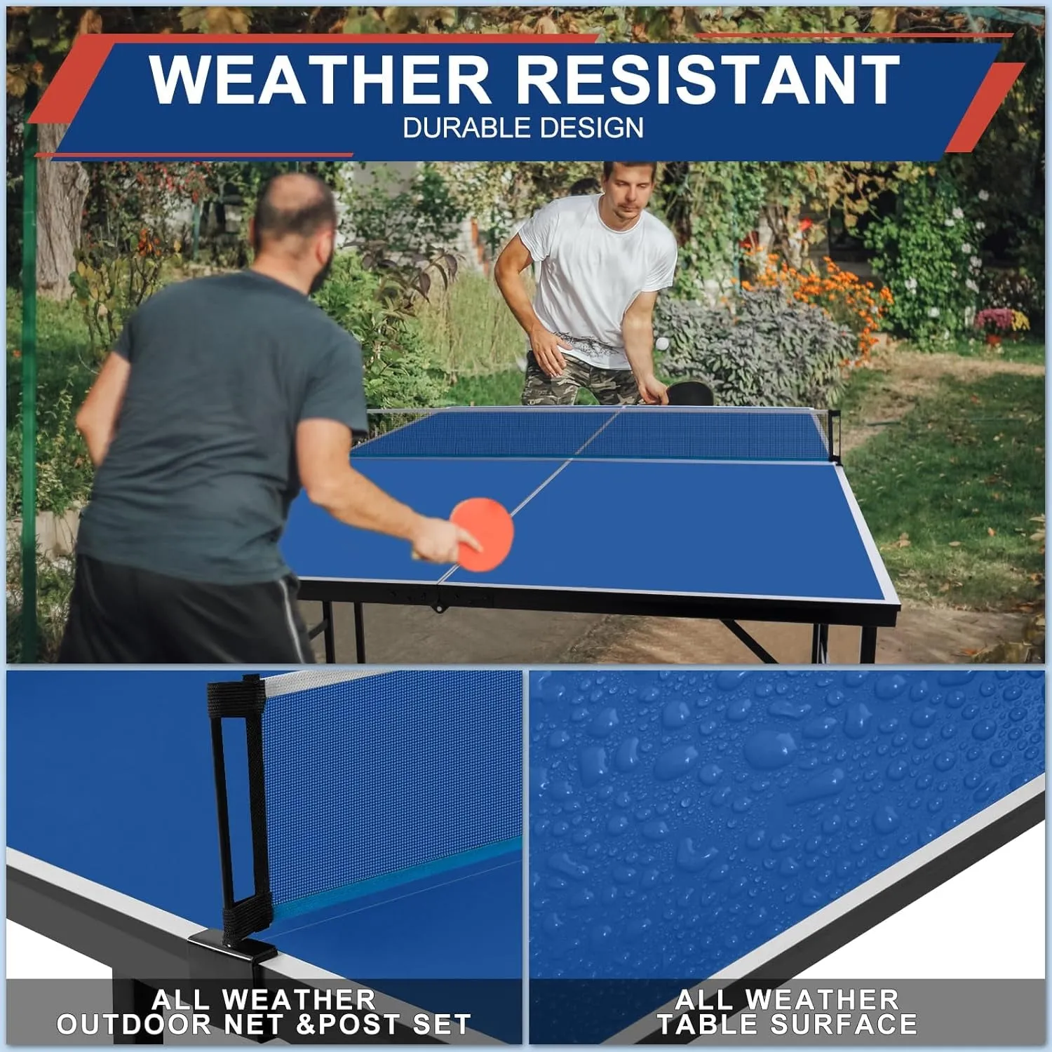 Ping Pong Table Set for Outdoor and Indoor, 9FT Foldable Table Tennis Table with Net, 2 Paddles, 2 Balls, Steel Outdoor Ping Pong Net Set & Frame, Multi Use Conference Table Dining Table