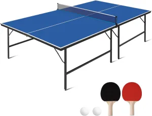 Ping Pong Table Set for Outdoor and Indoor, 9FT Foldable Table Tennis Table with Net, 2 Paddles, 2 Balls, Steel Outdoor Ping Pong Net Set & Frame, Multi Use Conference Table Dining Table