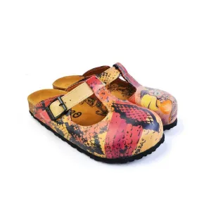 Pink, Red, Yellow Mixed Black Patterned Abstract Women Patterned Clogs - CAL1506