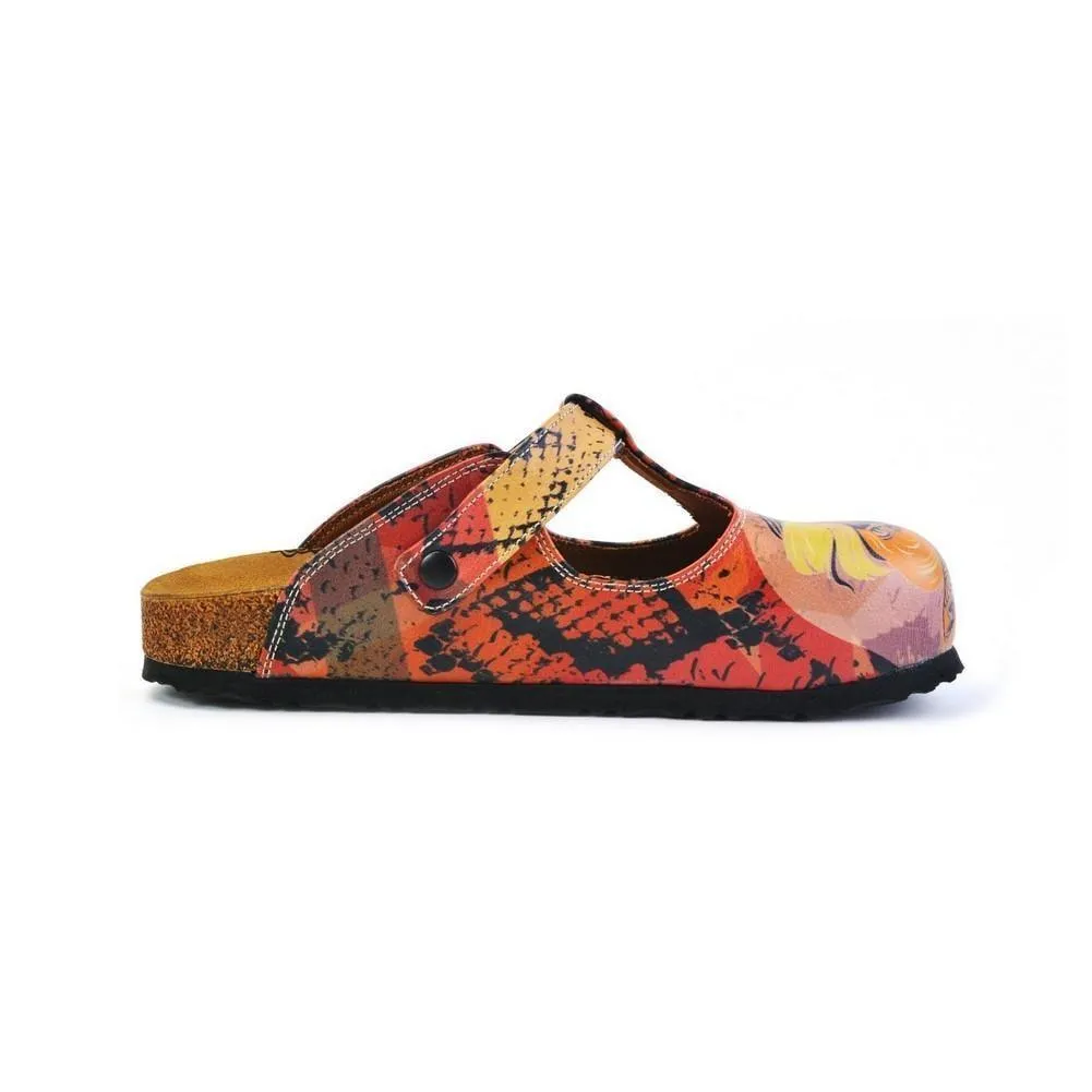 Pink, Red, Yellow Mixed Black Patterned Abstract Women Patterned Clogs - CAL1506
