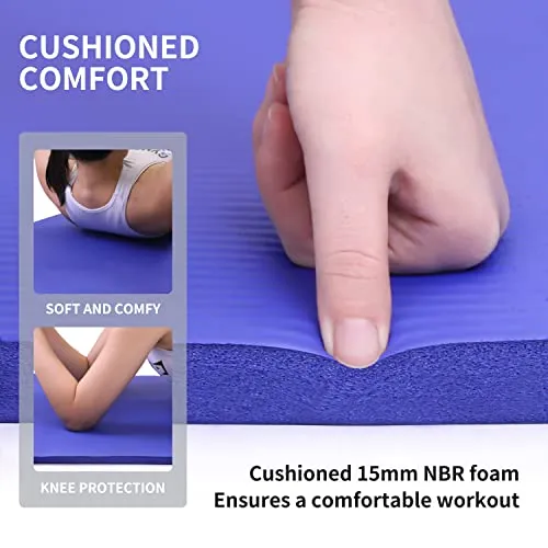 PROIRON Exercise (BLUE)Yoga Mat 15mm Extra Thick, Pilates Mat Non-Slip Gym Fitness Mat for Workout with Carrying Strap -1800mm x 610mm x 15mm