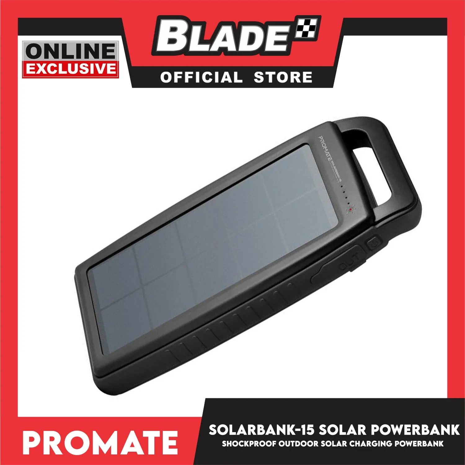 Promate Solar Charging Power Bank Shockproof Outdoor SolarBank-15 15000mAh (Black)