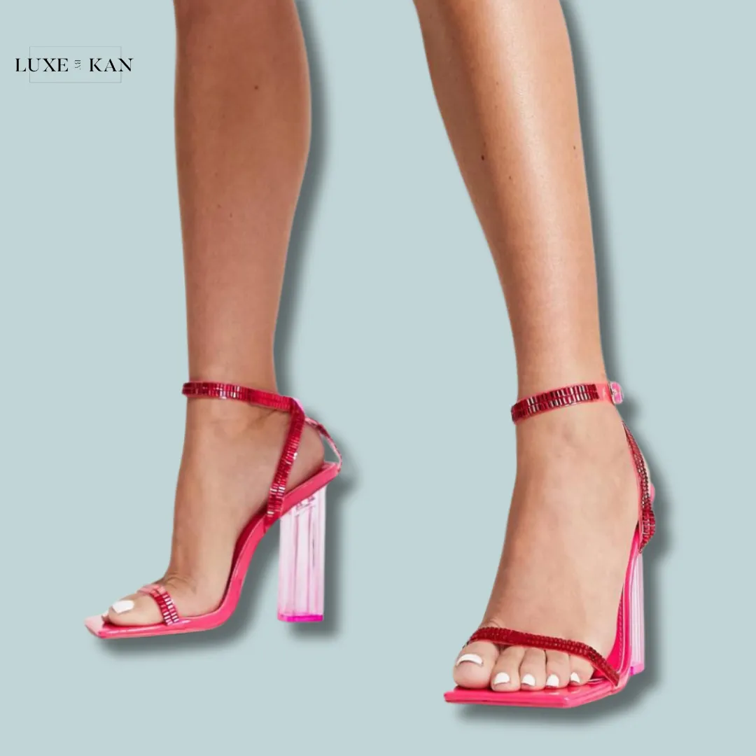 Public Desire Wide Fit Onyx heeled sandals hot pink patent