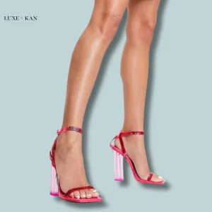 Public Desire Wide Fit Onyx heeled sandals hot pink patent