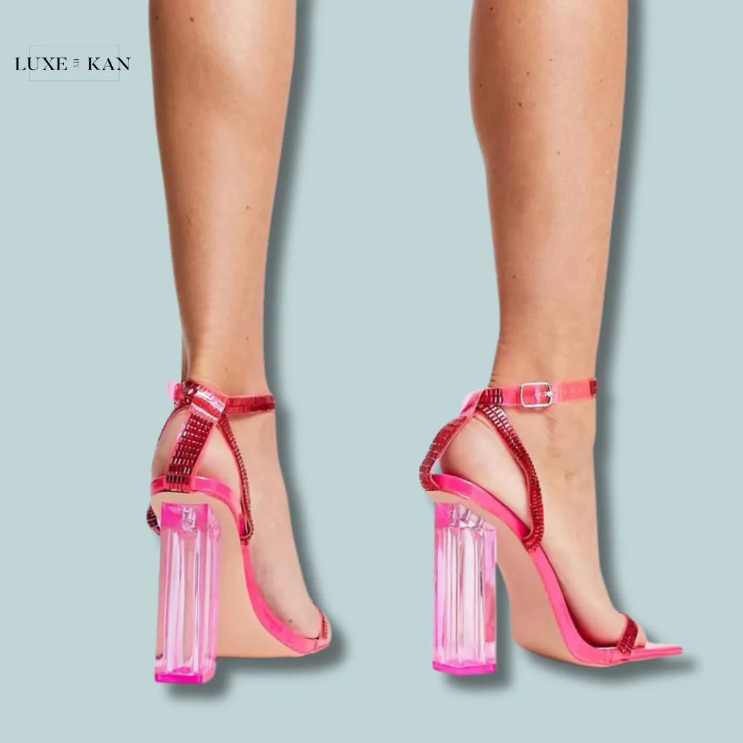 Public Desire Wide Fit Onyx heeled sandals hot pink patent