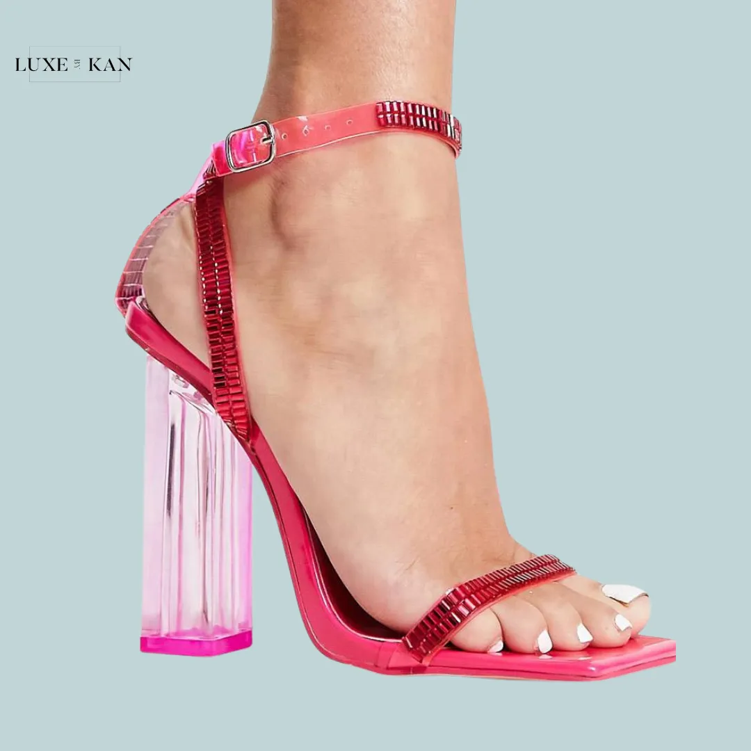 Public Desire Wide Fit Onyx heeled sandals hot pink patent