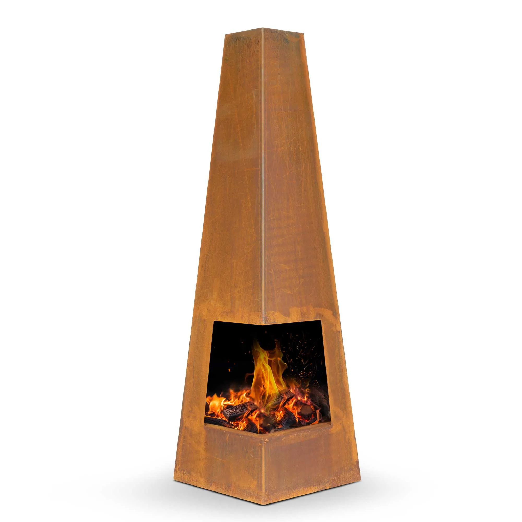 Pyramid Chiminea, Wood Burner, Heater for Outdoors/Garden/Patio - Corten Steel - DG106