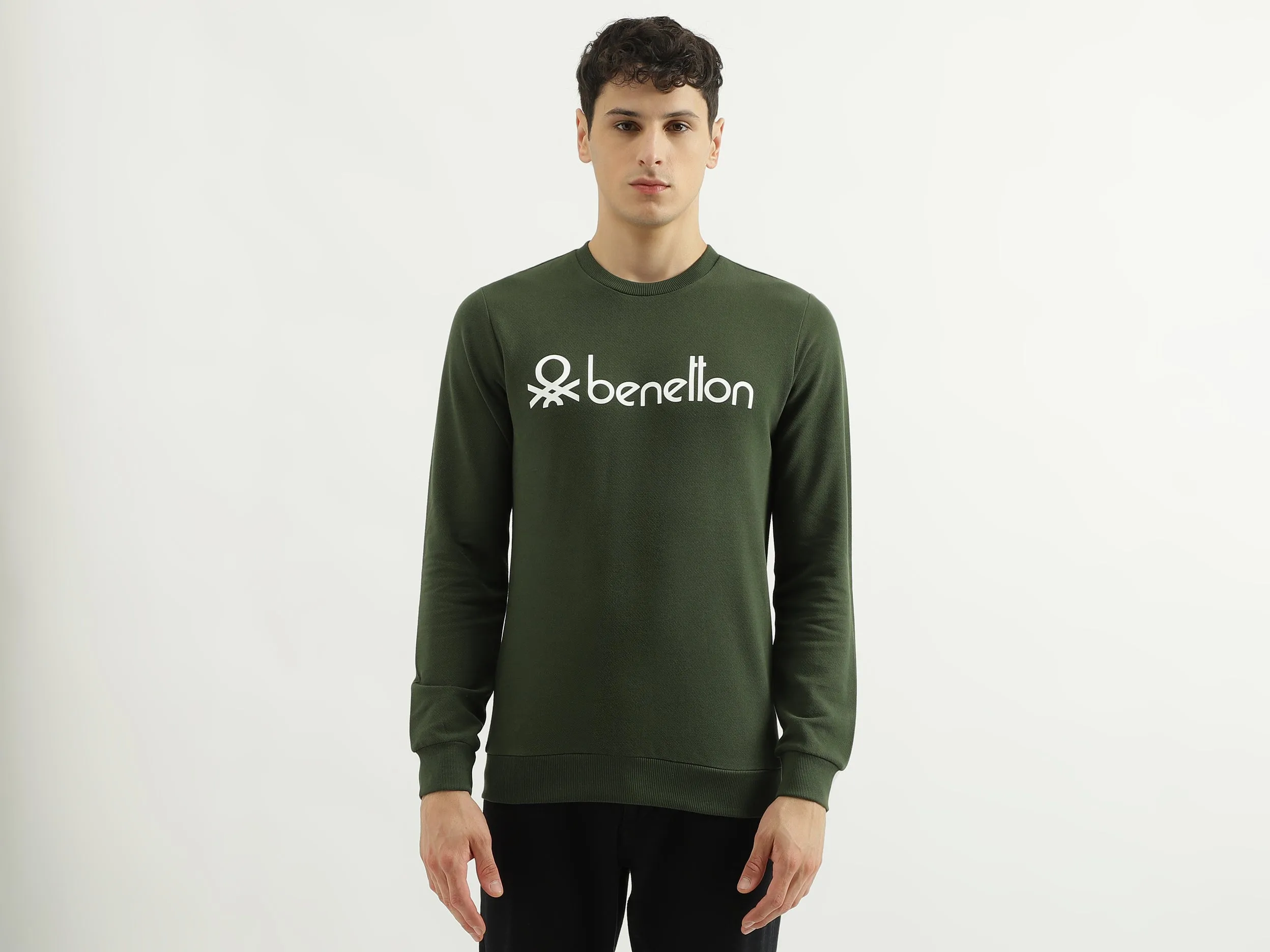 Regular Fit Round Neck Basic Branded Sweatshirt