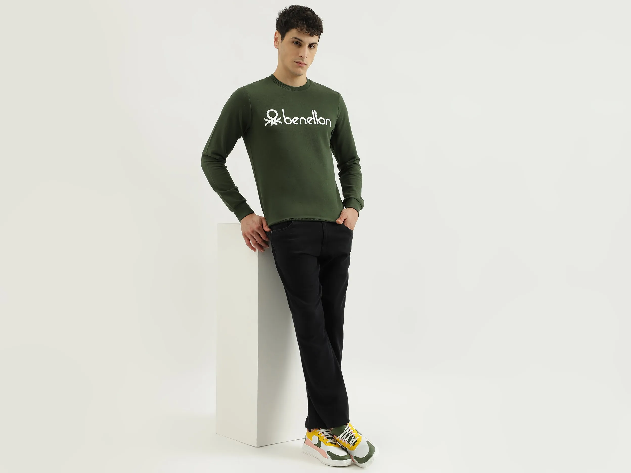 Regular Fit Round Neck Basic Branded Sweatshirt