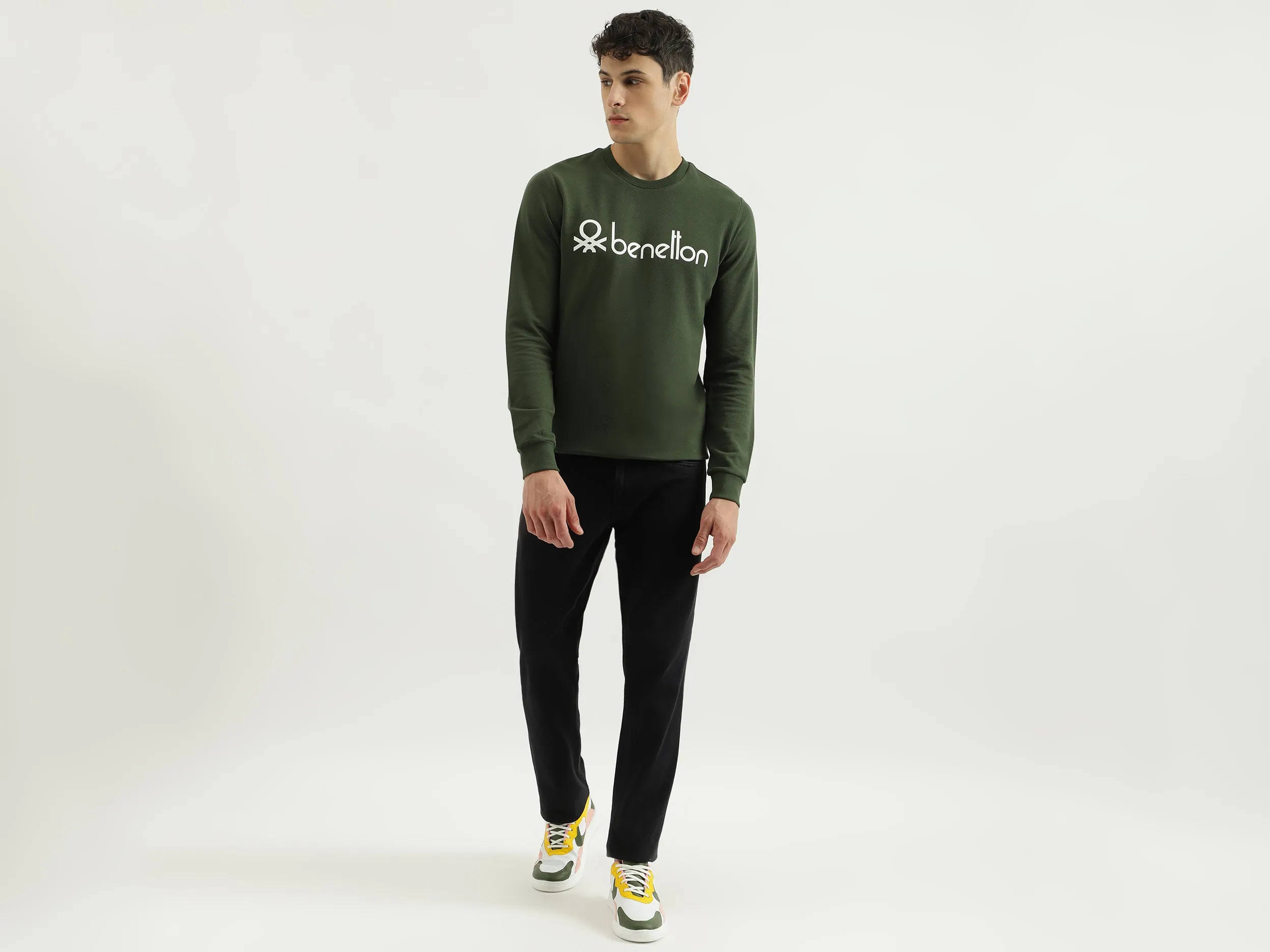 Regular Fit Round Neck Basic Branded Sweatshirt