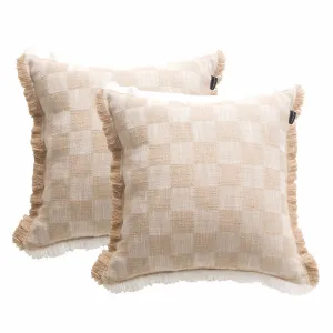 Renee Taylor Noah Checkered Stone washed Yarn-dyed Cushion Twin Pack 50 x 50 Cms Feather Filled Nude