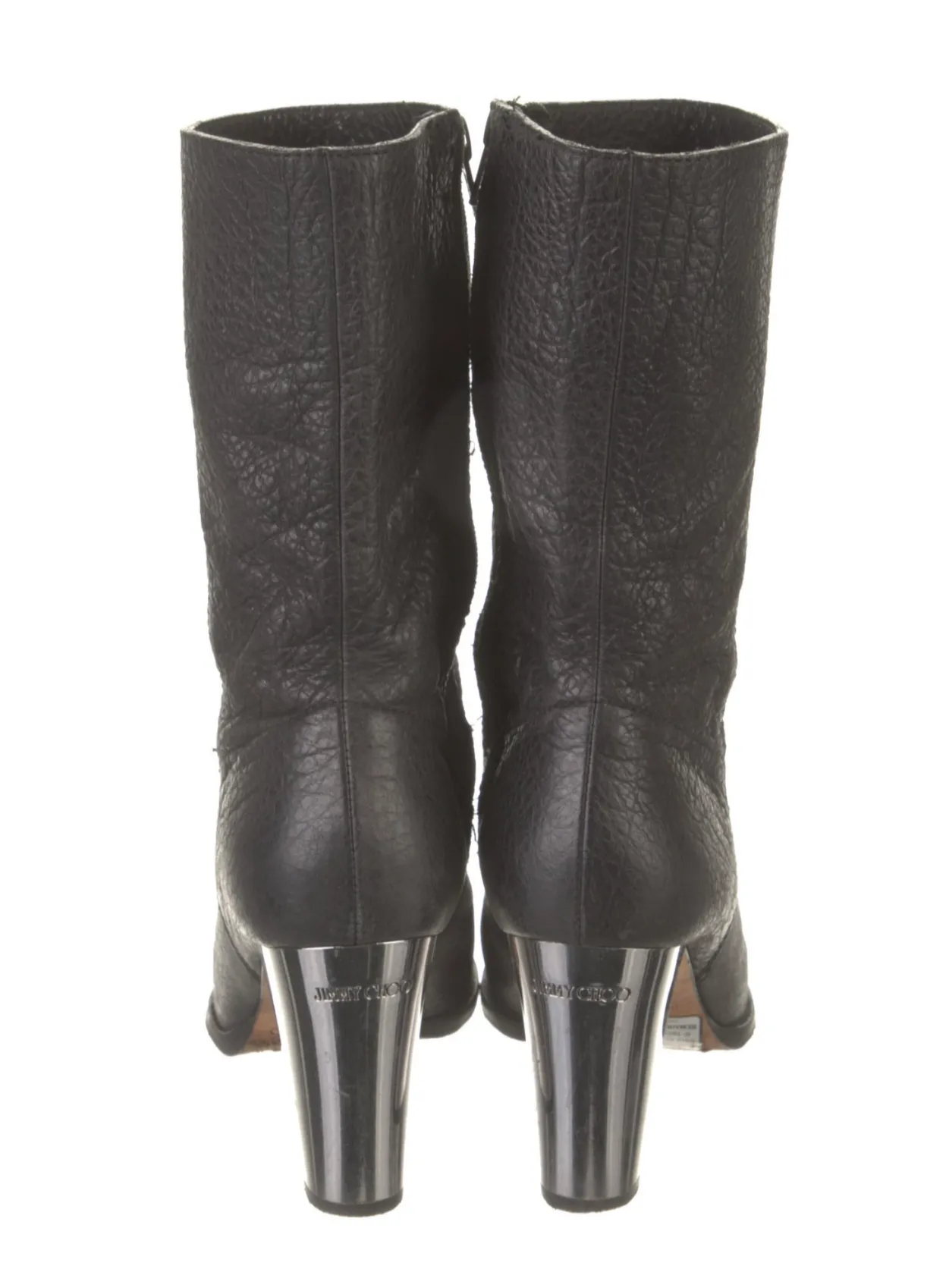 Resale Deals Black Jimmy Choo Music Silver-Heel Mid-Calf Boot Boots 7/7.5