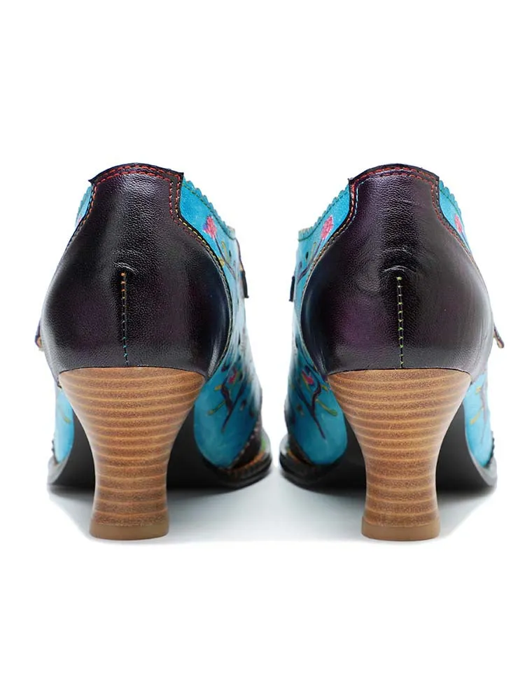 Retro Hollow Embossed Flower Leather Shoes