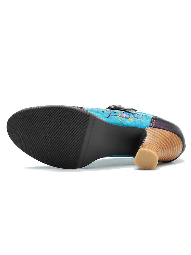 Retro Hollow Embossed Flower Leather Shoes