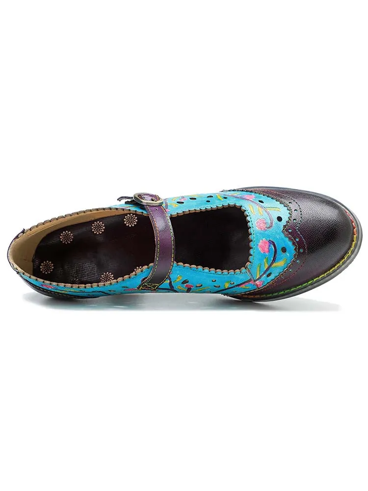 Retro Hollow Embossed Flower Leather Shoes