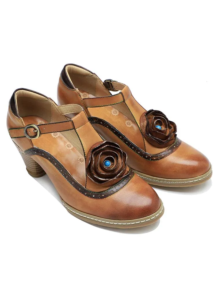 Retro Leather Grace Adjustable Belt Shoes
