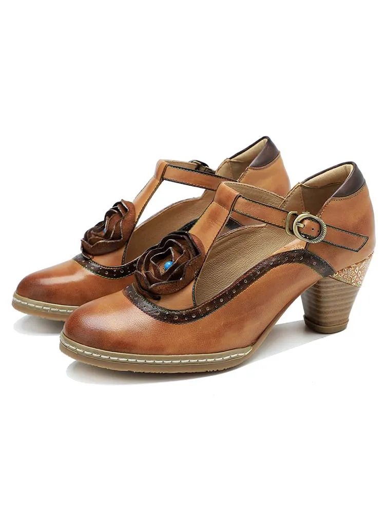 Retro Leather Grace Adjustable Belt Shoes
