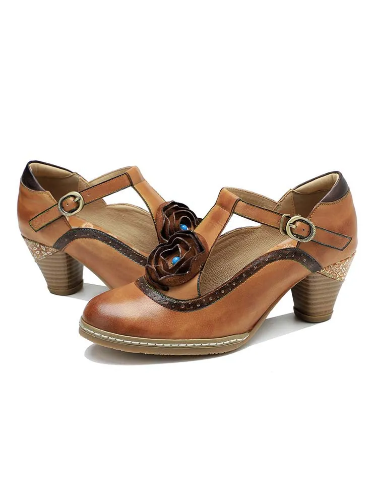 Retro Leather Grace Adjustable Belt Shoes