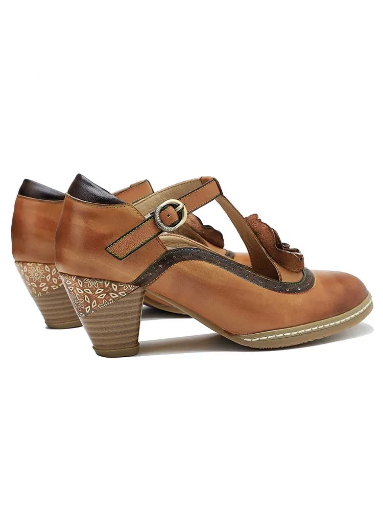 Retro Leather Grace Adjustable Belt Shoes