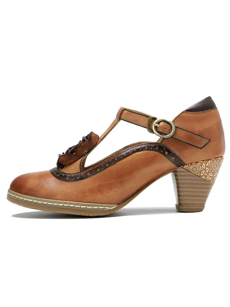 Retro Leather Grace Adjustable Belt Shoes