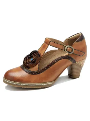 Retro Leather Grace Adjustable Belt Shoes