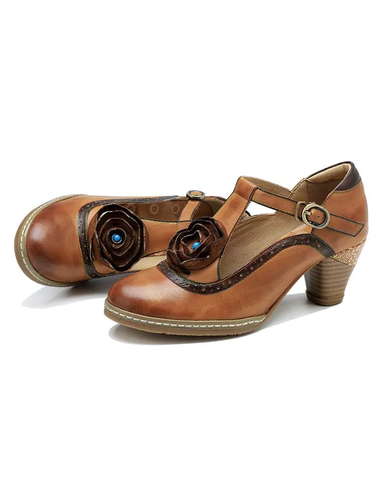 Retro Leather Grace Adjustable Belt Shoes