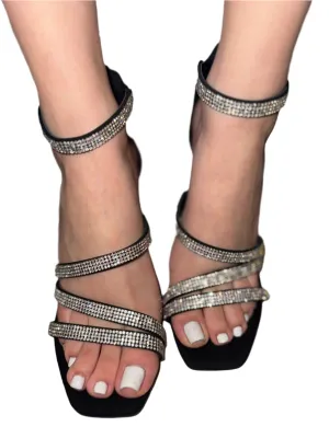 RHINESTONED GLITTER BLOCK HEEL POLLY-S