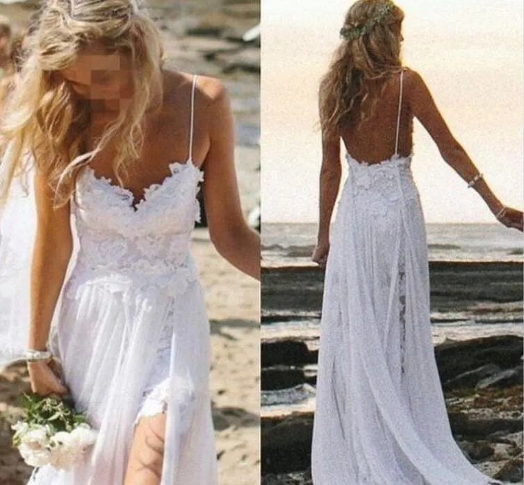 Romantic Sweetheart Chiffon Beach Wedding Dress with Lace PG 201