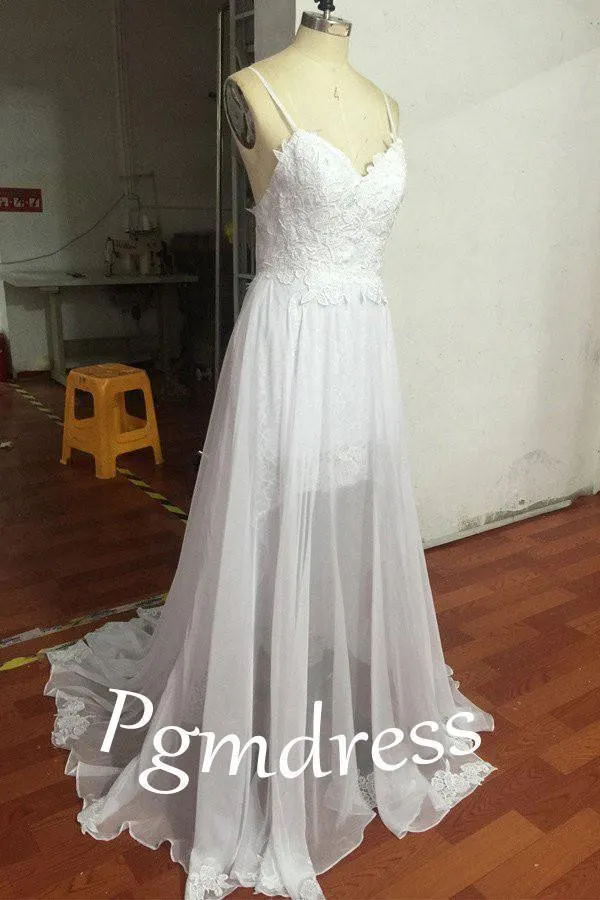 Romantic Sweetheart Chiffon Beach Wedding Dress with Lace PG 201
