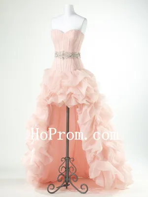 Ruffle Pink Prom Dress,High Low Prom Dresses,Evening Dress