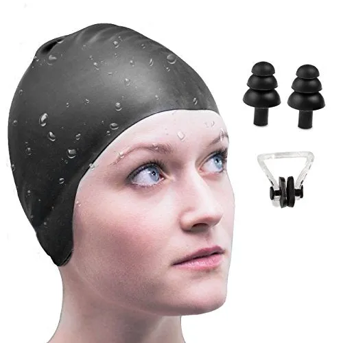 SADPAVISPO Unisex Combo of Silicone Swimming Cap, Goggles and Ear Plug, (Colour may Vary)