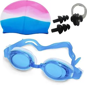 SADPAVISPO Unisex Combo of Silicone Swimming Cap, Goggles and Ear Plug, (Colour may Vary)