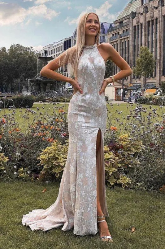 Sexy A-Line Lace Long Prom With Split, Evening Dress YZ211081