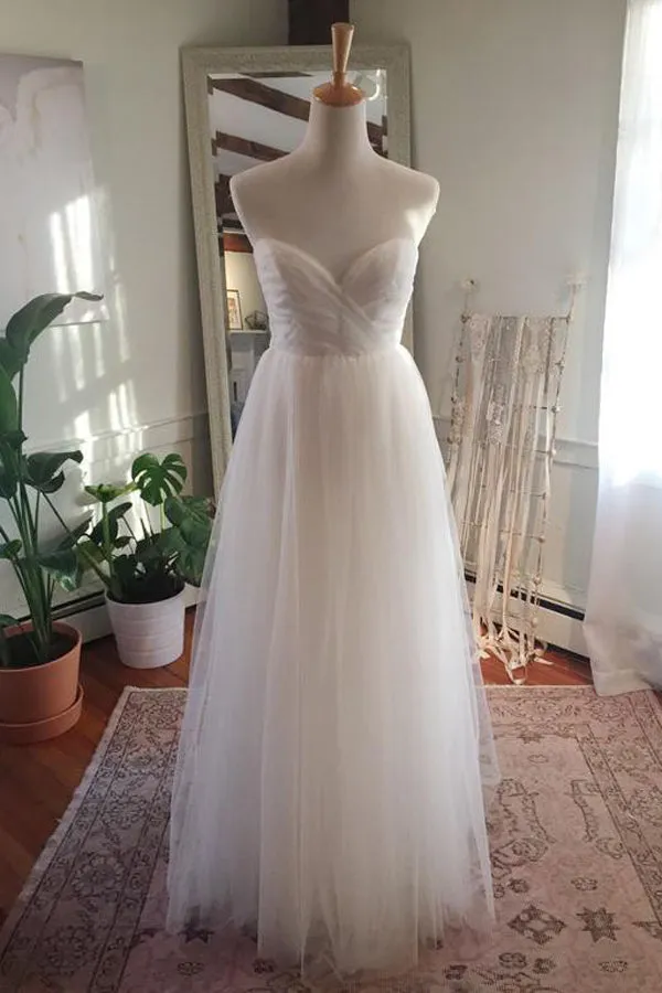 Simple Sweetheart Strapless Open Back Wedding Dresses,Floor Length Layers Tulle Wedding Gown,SW71