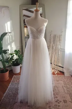 Simple Sweetheart Strapless Open Back Wedding Dresses,Floor Length Layers Tulle Wedding Gown,SW71