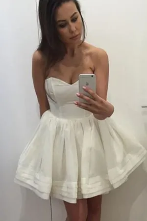 Simple White Sweetheart Short Prom Dress,A Line Mid Back Cheap Homecoming Dress,Party Dress SH161