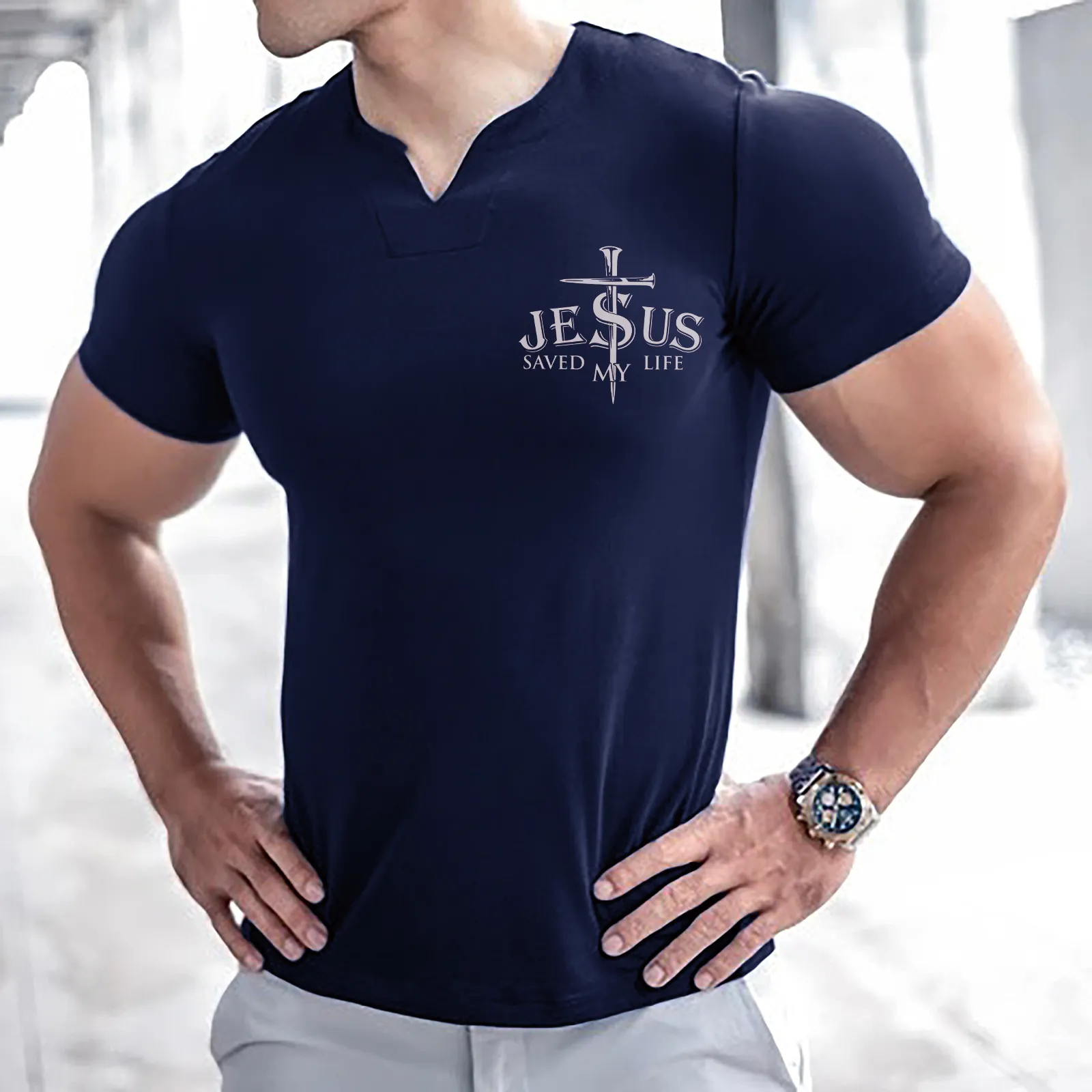 SPORT JESUS V-NECK GRAPHIC TEE